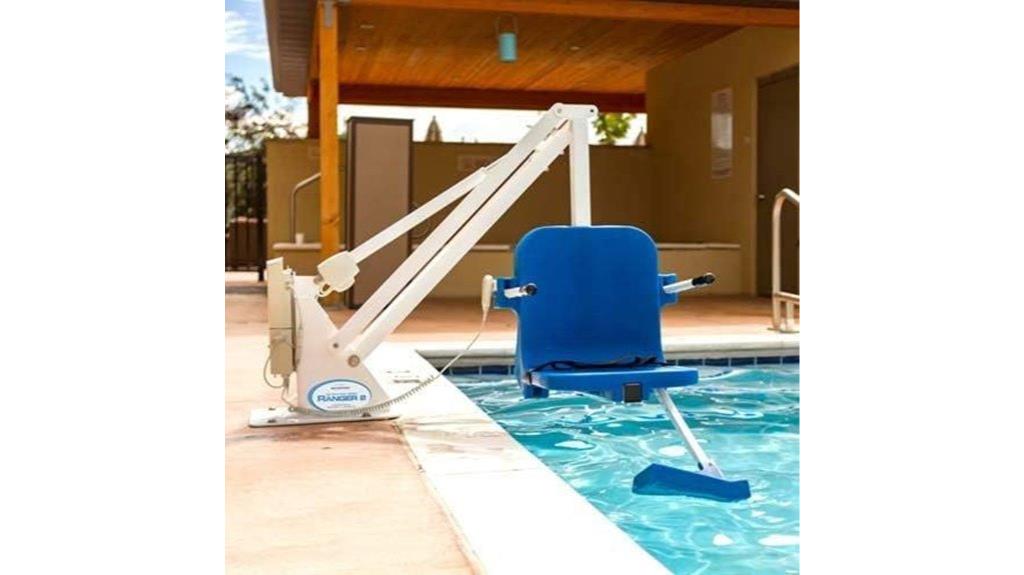 white pool lift blue seat