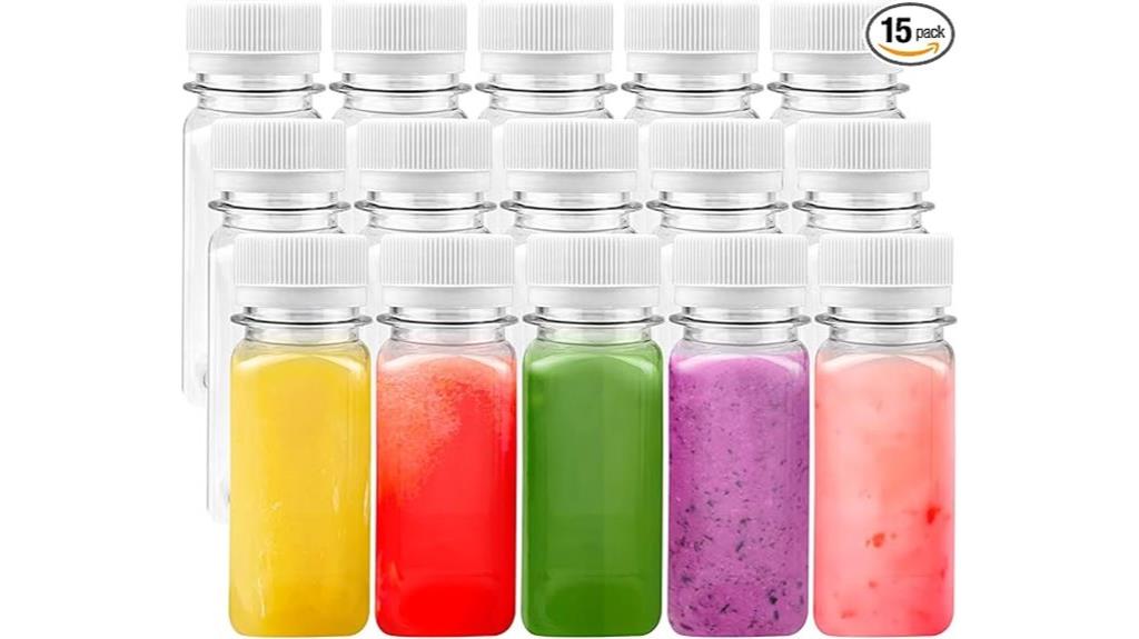 fifteen 2oz plastic bottles