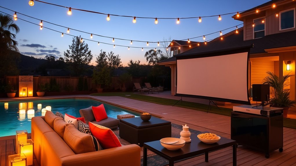 create cozy poolside movie night