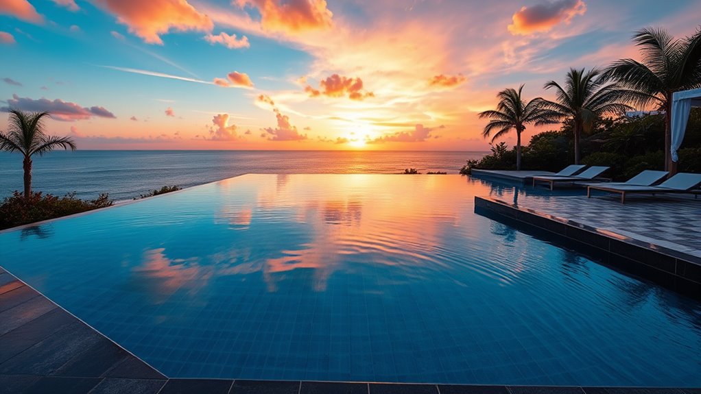 infinity pools with waterfalls lighting