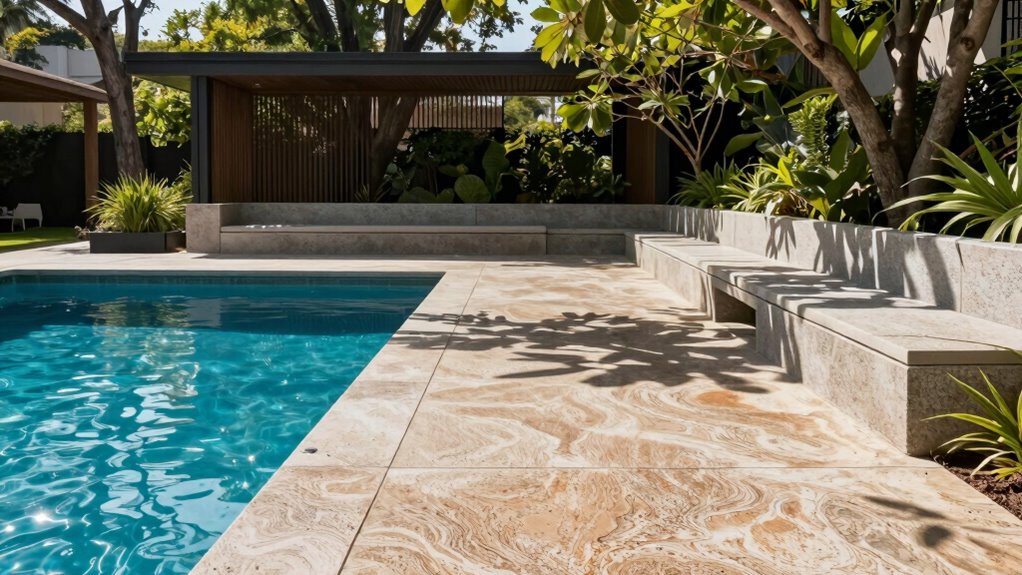 durable landscaped illuminated pool deck