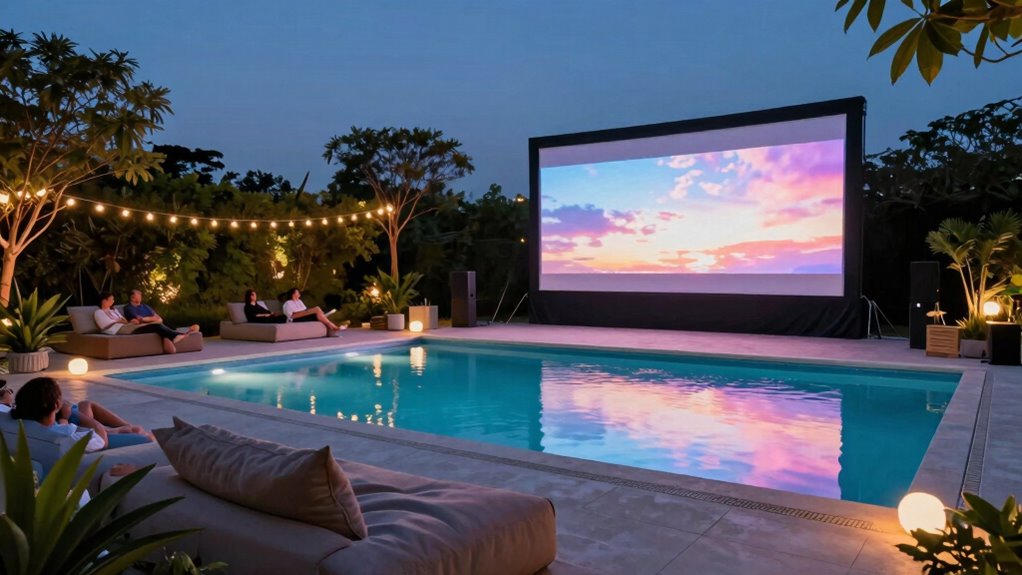 poolside outdoor theater setup