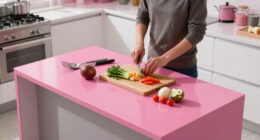 A “Lifeless” Kitchen Got A European-Style Redo With A Pink Island